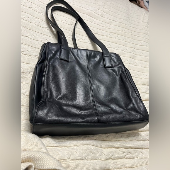 Charter Club Black Leather Shoulder Bag with Gold Accents - Picture 2 of 6